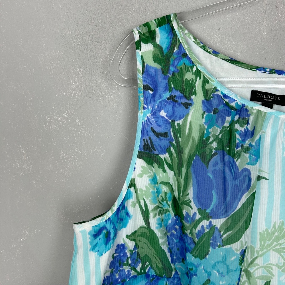 Talbots midi dress size 16W sleeveless fit & flare blue floral chiffon lined - Picture 4 of 11